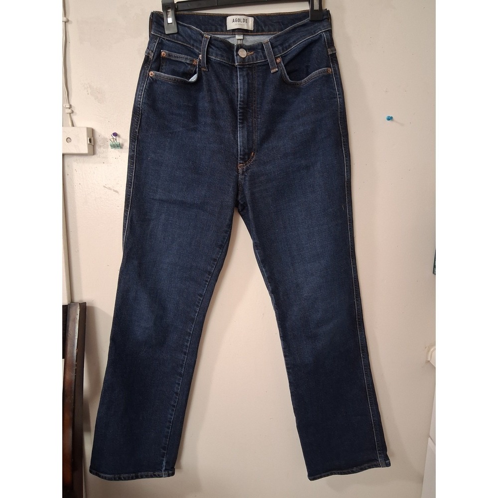 Agolde Pinch Waist High Rise Straight Leg Jeans Dark Blue Indigo  Size 27